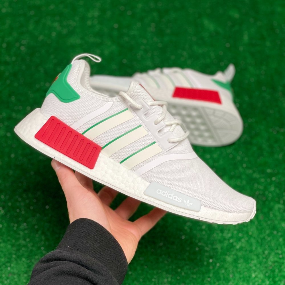 Adidas Originals Nmd R1 Mens Low Casual Shoes White Red Green HQ1434 NEW Multi - Picture 1 of 6